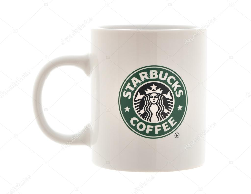 SWINDON, UK - JUNE 8, 2014: White Starbucks  Mug with Starbucks logo on a White Background, Starbucks is the largest coffeehouse company in the world