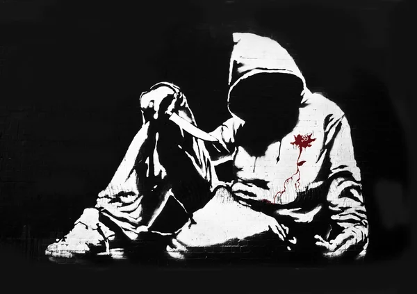 Banksy hoodie bıçak graffiti ile