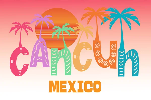 Beyaz Arka Planda Cancun Mexico Vektör Llüstrasyonu — Stok Vektör