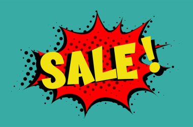 Satışa sunulan çizgi roman harfleri Vektör karikatür çizimleri yarım ton arkaplanda retro pop sanat tarzında