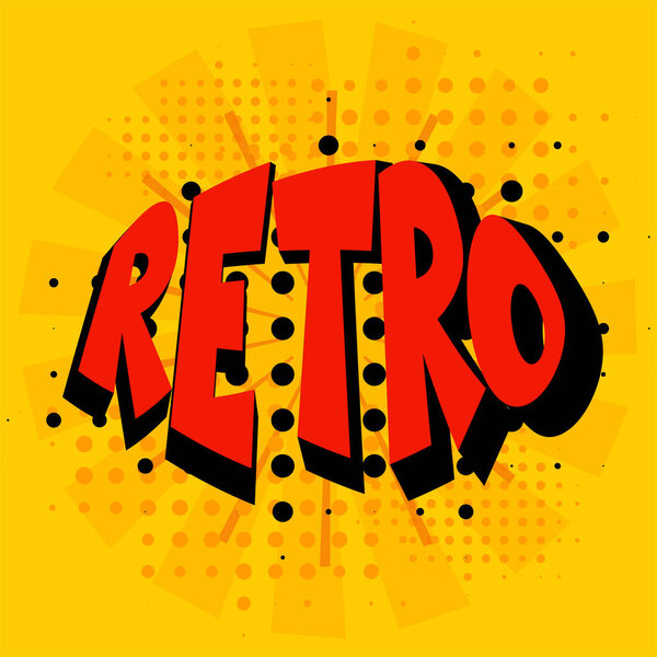 Retro Comic lettering Vector cartoon illustration in retro pop art style on halftone background