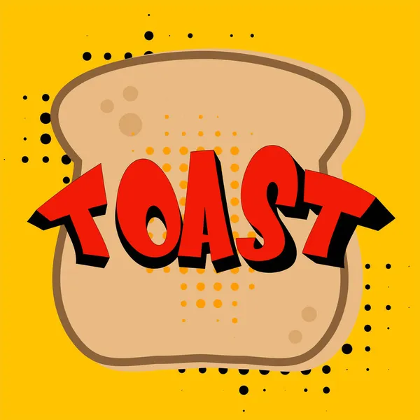 Comic Toast Ilustración Vector Rebanada Sobre Fondo Medio Tono Amarillo — Archivo Imágenes Vectoriales