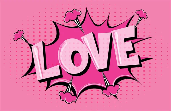 Love Comic Halftone Text上の漫画爆発ピンクの背景 — ストックベクタ