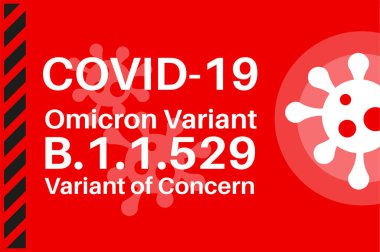 Covid-19 Omicron (B.1.1.529): SARS-CoV-2 Varyant of Concern - Kırmızı arkaplanda virüs logosu.