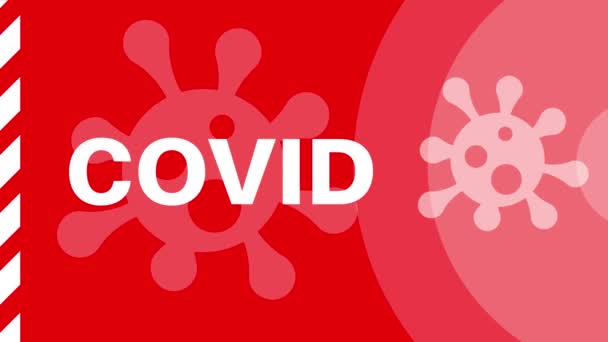 Tougher Covid Rules - Animation with virus logos on a red background.