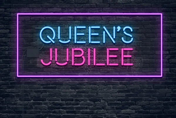 Queens Platinum Jubilee 2022 Neon Sign 2022 Her Majesty Queen — Zdjęcie stockowe