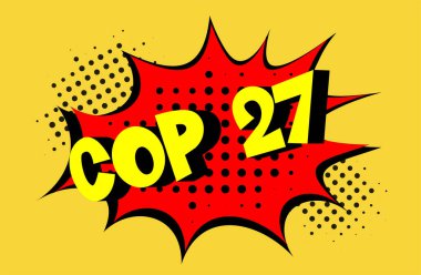COP 27 - Sharm El-Sheikh, Mısır, 7-18 Kasım 2022 - Uluslararası iklim zirvesi komik yarım ton vektör çizimi