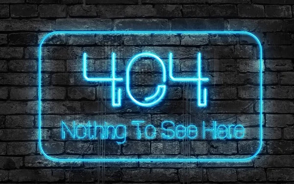 404 Nada Para Ver Aqui Neon Sign Dark Wall — Fotografia de Stock