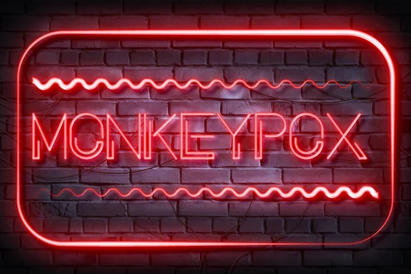 Apenpokken Neon Teken Een Donkere Stenen Muur — Stockfoto