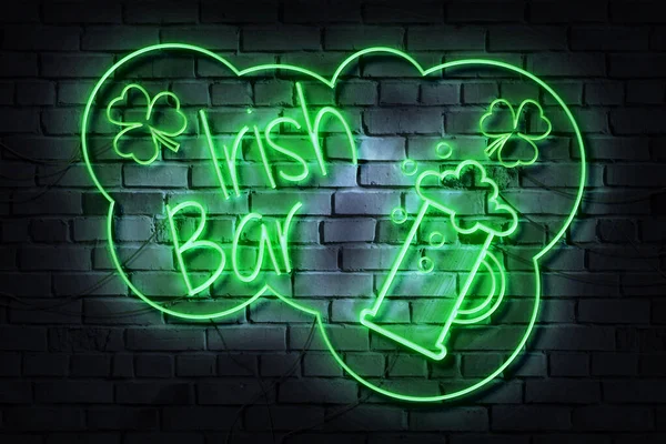 Irish Bar Neon Sign Sur Mur Sombre — Photo