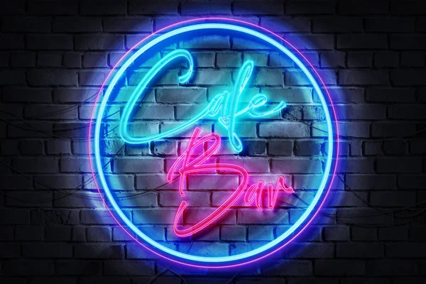 Cafe Bar Neon Sign Sur Mur Sombre — Photo