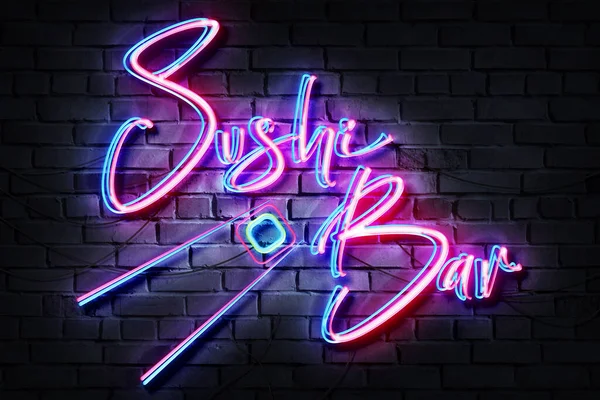 Sushi Bar Neon Jelzés Egy Sötét Falon — Stock Fotó