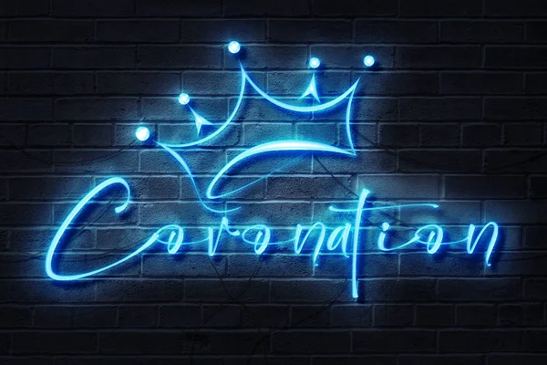 Karanlık Duvardaki Neon Taç Giyme Taç Giyme Tabelası
