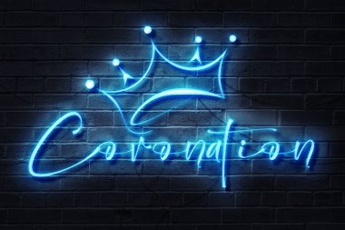 Karanlık Duvardaki Neon Taç Giyme Taç Giyme Tabelası