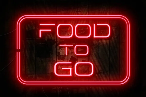 Food Neon Señal Una Pared Madera Oscura Ilustración — Foto de Stock