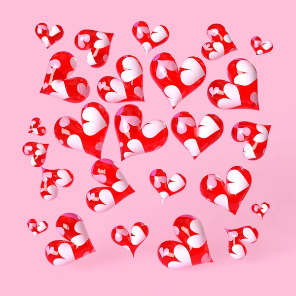 Red Heart Render Pink Background — Stockfoto