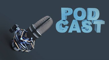 Studio Microphone 3D Podcast Render on a dark gray background