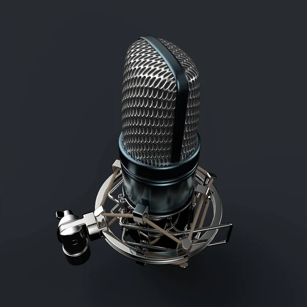 Studio Microphone Podcast Render Dark Gray Background — ストック写真