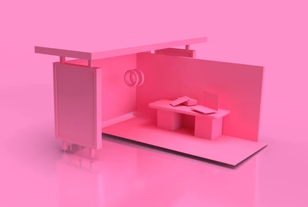 Abstract Pink Office 3D Render on a pink background.
