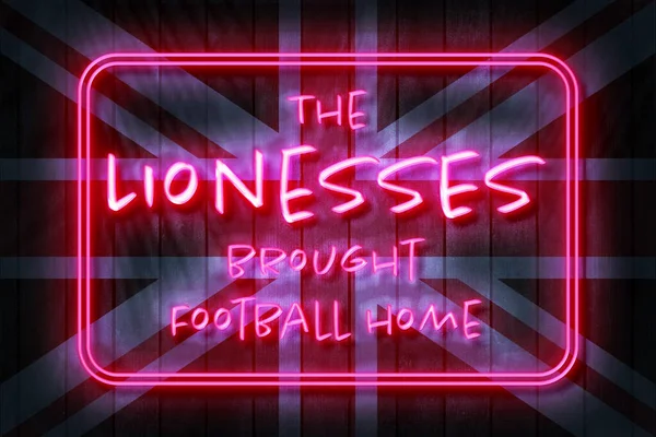 Lionesses Brought Home Illustration Union Jack Background — Stock fotografie