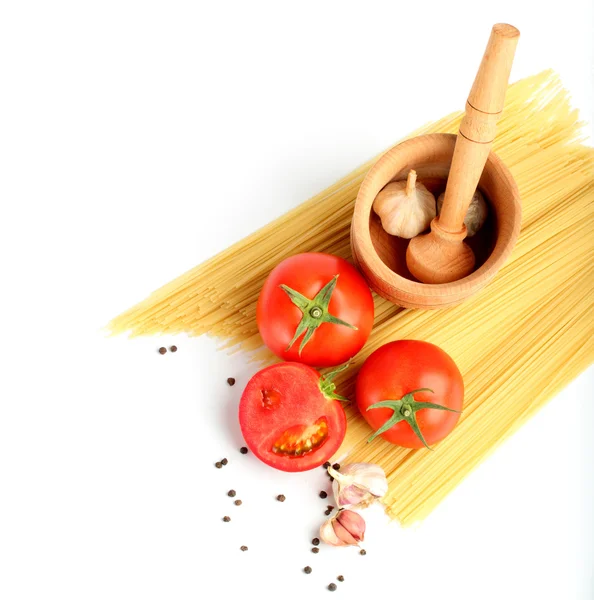 Tomatoe 故事和 spagetti 的成分 — 图库照片