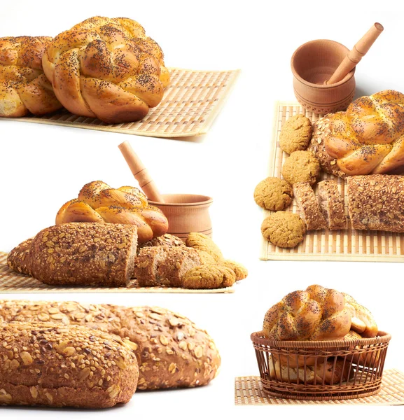 Different types of bread and cookies collage — Stock Photo, Image