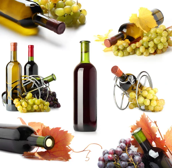 Collage de uvas y botellas de vino —  Fotos de Stock