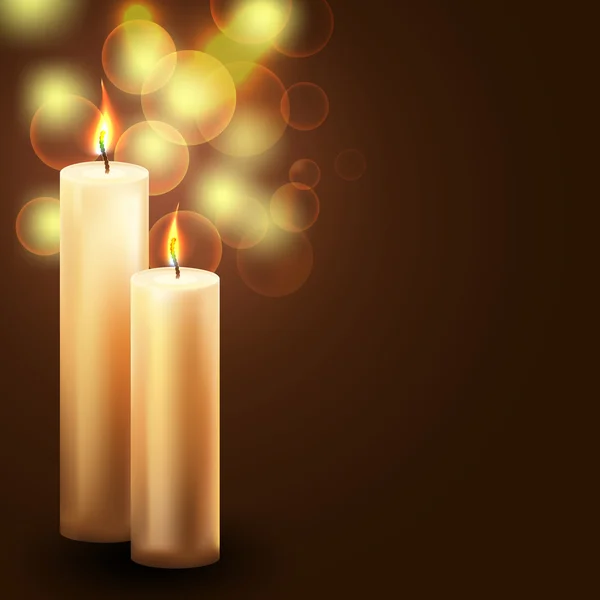 Zwei Kerzen auf verschwommenem Ferienhintergrund — Stockvektor