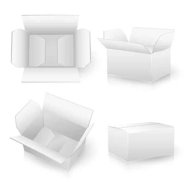 Sistema de cajas de cartón blanco sobre blanco — Vector de stock