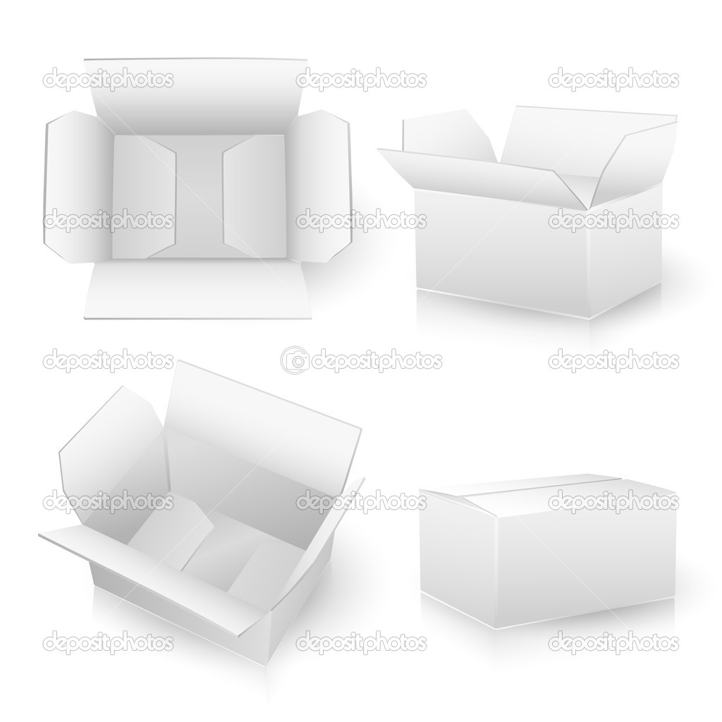 set of white carton boxes on white