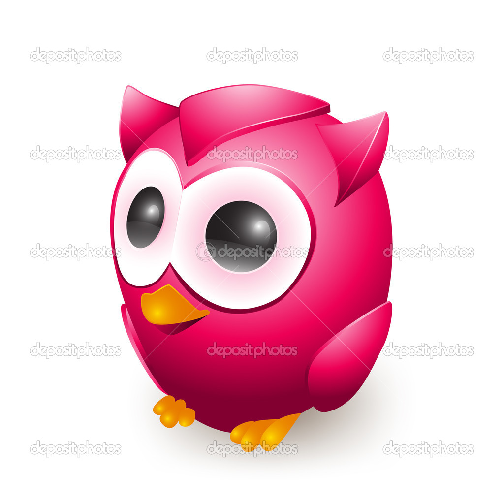 cute pink owl on white