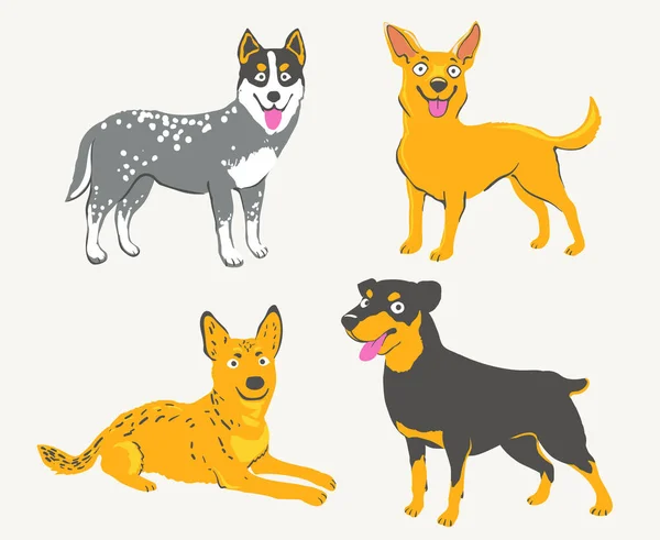 Ensemble Chiens Dessin Animé Avec Des Expressions Heureuses Vecteur — Image vectorielle