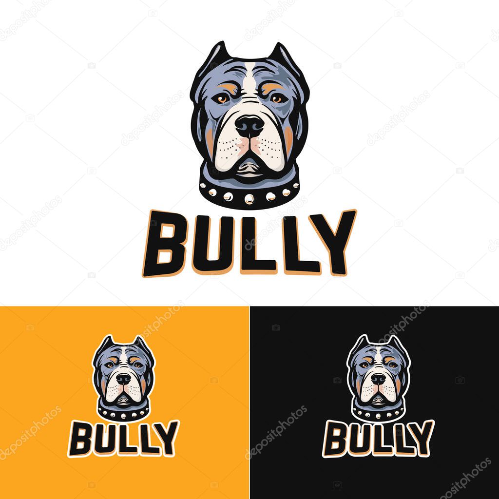 American pit bull terrier head drawing as logo or powerful dog symbol, vector illustration
