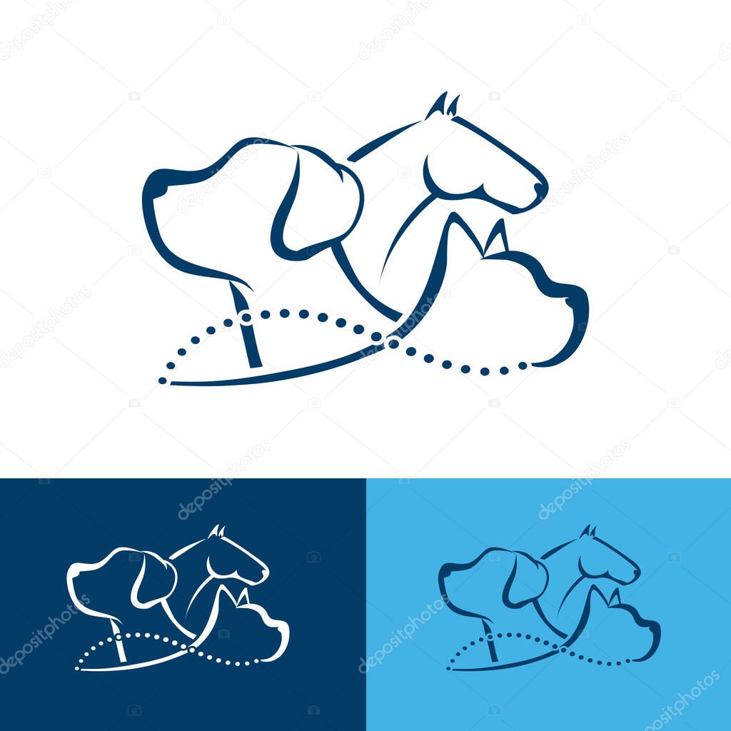 vector illustration. veterinary logo. cat, dog, horse. template for example a company logo help animals pet. stylish design graphics