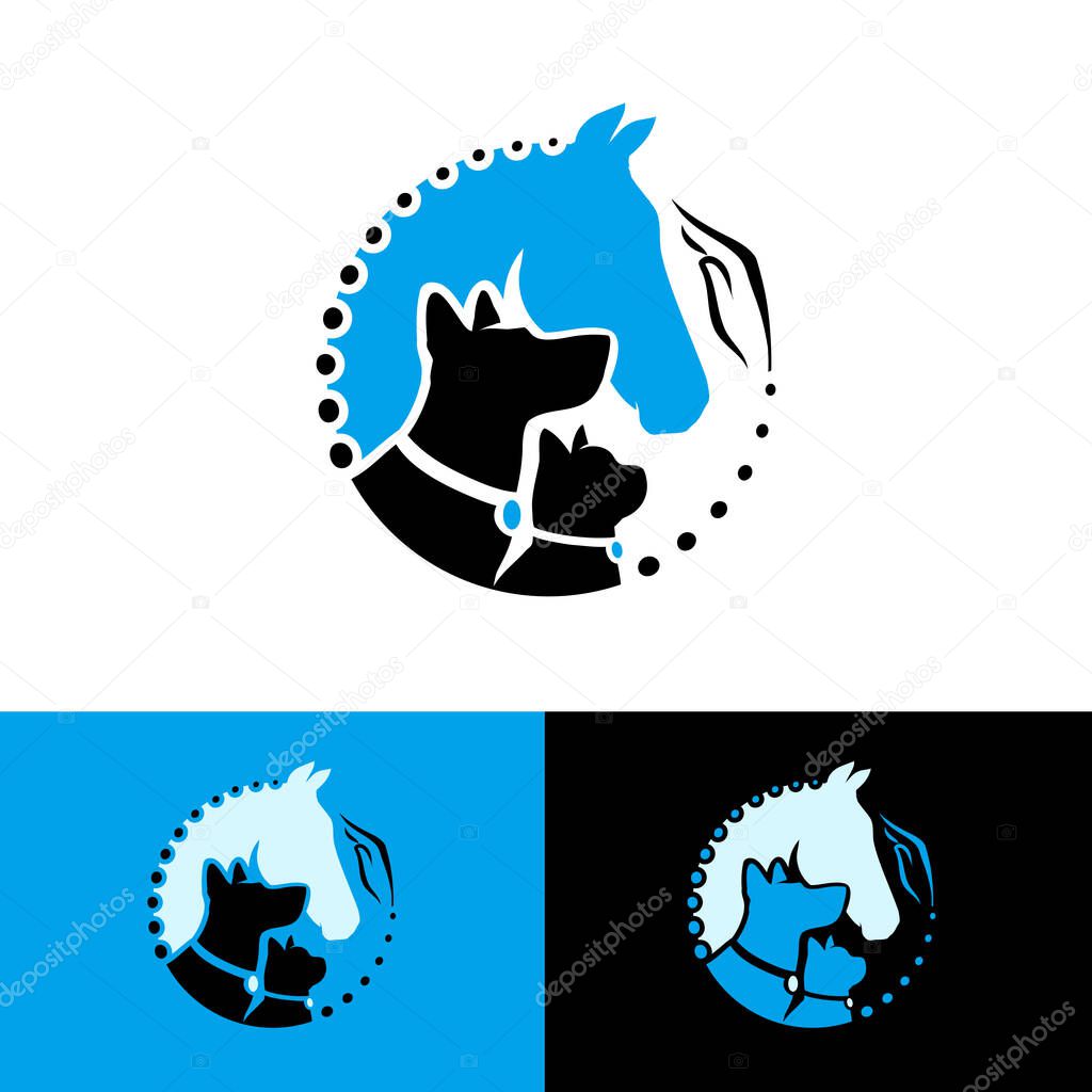 Cat dog and horse animal veterinary logo vector illustration with color variations