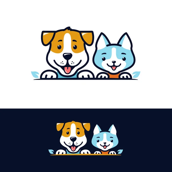 Dibujos Animados Perro Gato Sonriendo Caras Vector Logotipo Ilustración — Vector de stock