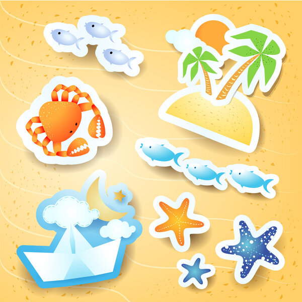 Отдых на пляже, векторные иконы
