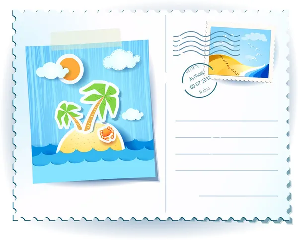 Τροπικό νησί, καρτ ποστάλ — Διανυσματικό Αρχείο