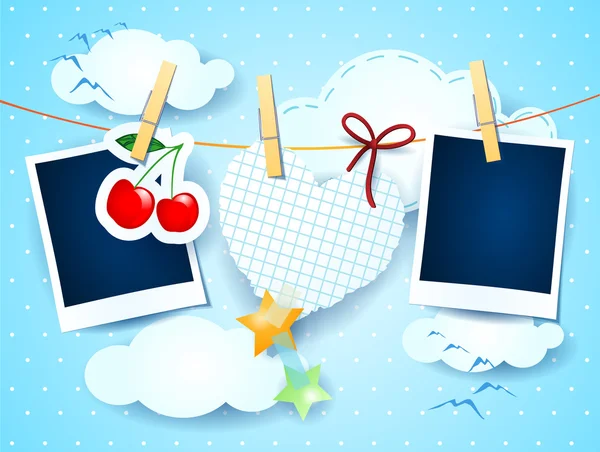 fotoğraf çerçeveleri ve kağıt kalp, özel arka plan