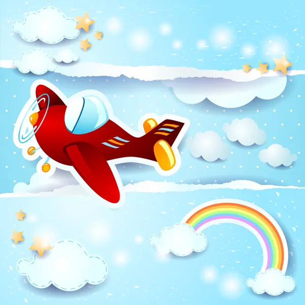 uçak gökyüzünde, fantezi illüstrasyon