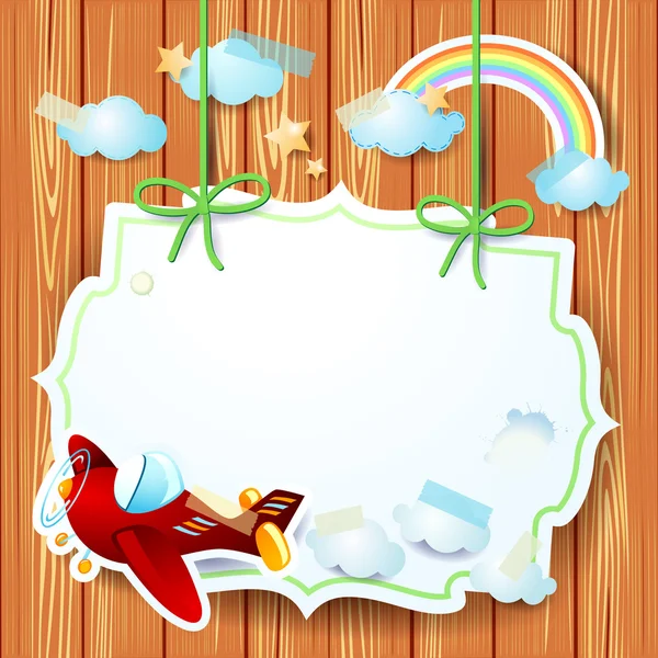 uçak ve ahşap arka plan etiketi