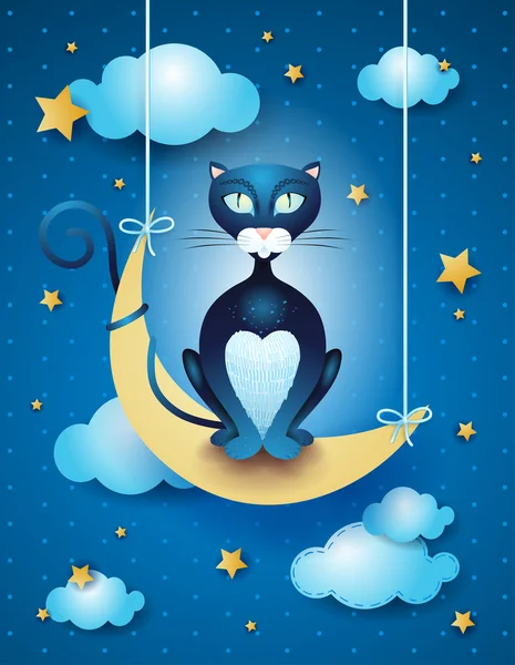 Gatto e luna — Vettoriale Stock