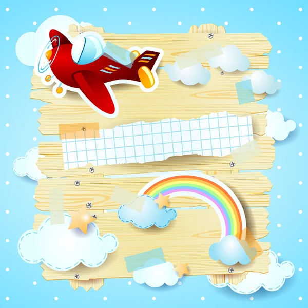Fantasie-Hintergrund mit Flugzeug und Regenbogen — Stockvektor