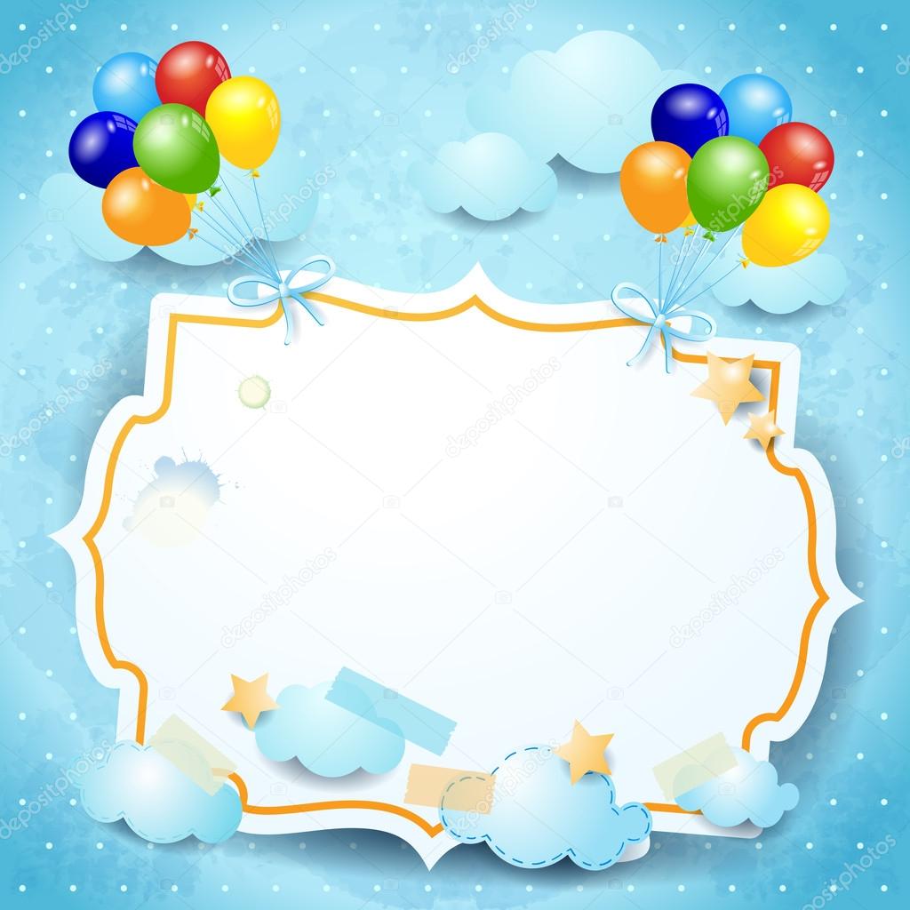 Balloons and label, custom background