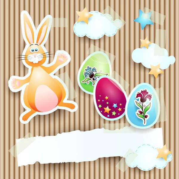 Fondo de Pascua con conejito, huevos y pancarta — Vector de stock