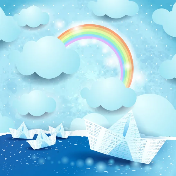 kağıt tekne ile deniz manzarası