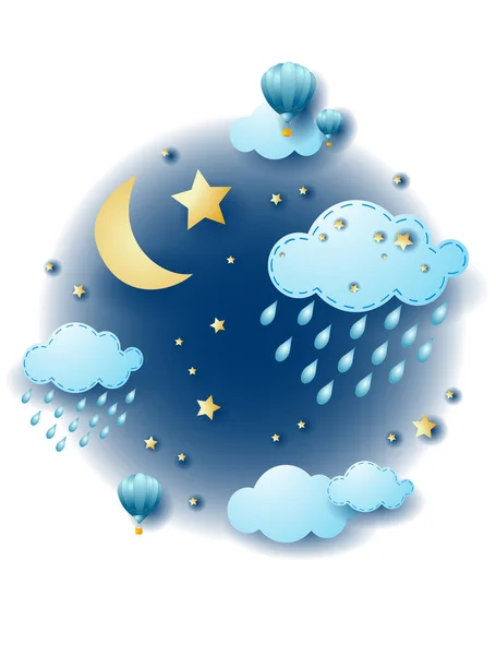 Nachtlandschaft Mit Wolken Und Regen Fantasie Illustration Vektor Eps10 — Stockvektor
