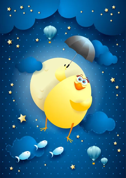 Pintainho Voador Bonito Com Guarda Chuva Céu Estrelado Ilustração Vetorial Ilustração De Stock