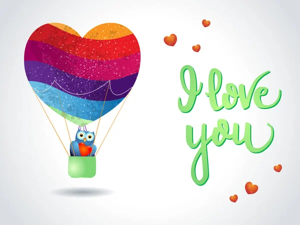 Valentinskarte Mit Luftballon Eule Herz Und Botschaft Vektorillustration Eps10 — Stockvektor