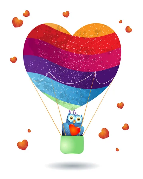 Valentinskarte Mit Luftballon Eule Und Herzen Vektorillustration Eps10 — Stockvektor